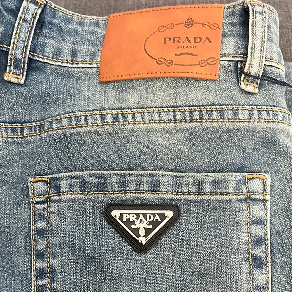 Light Blue Denim Jeans with Leather Patch